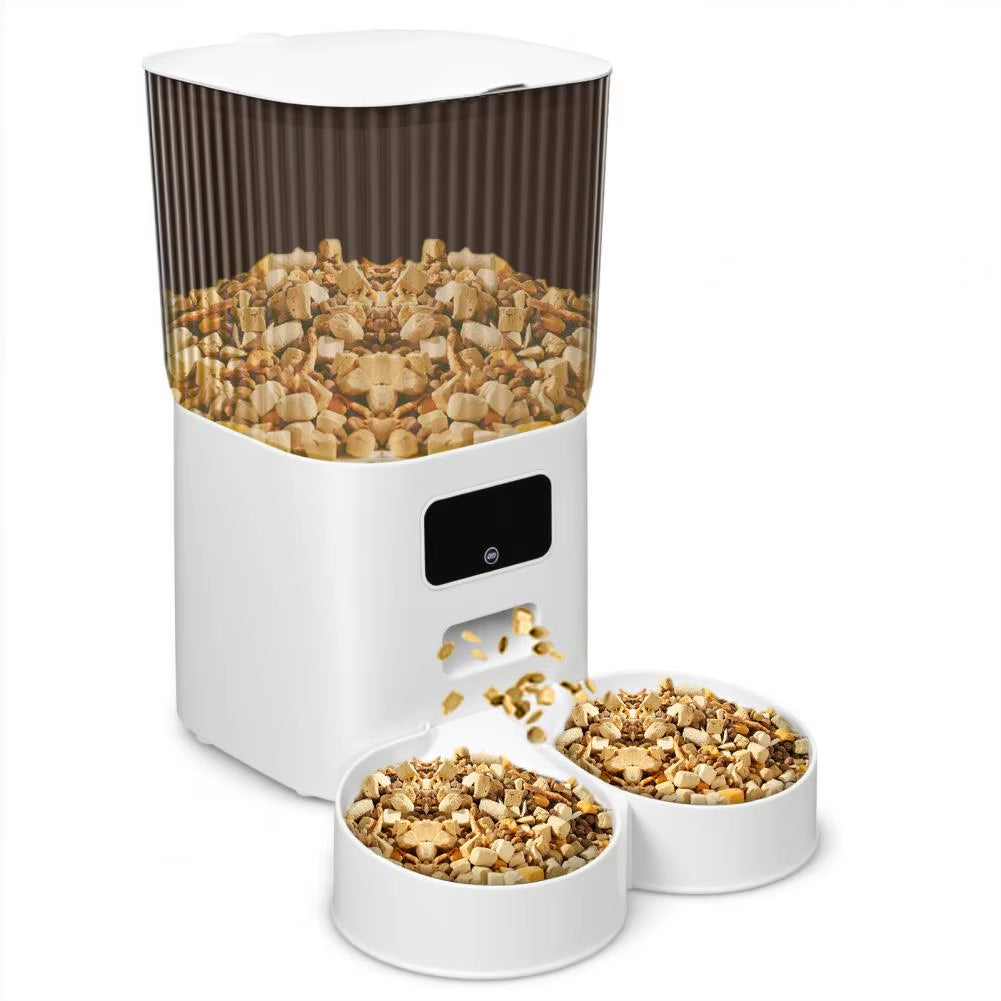 Automatic Pet Feeder with App Control – 5L WiFi Smart Dispenser with Dual Bowls & Transparent Storage for Cats & Dogs